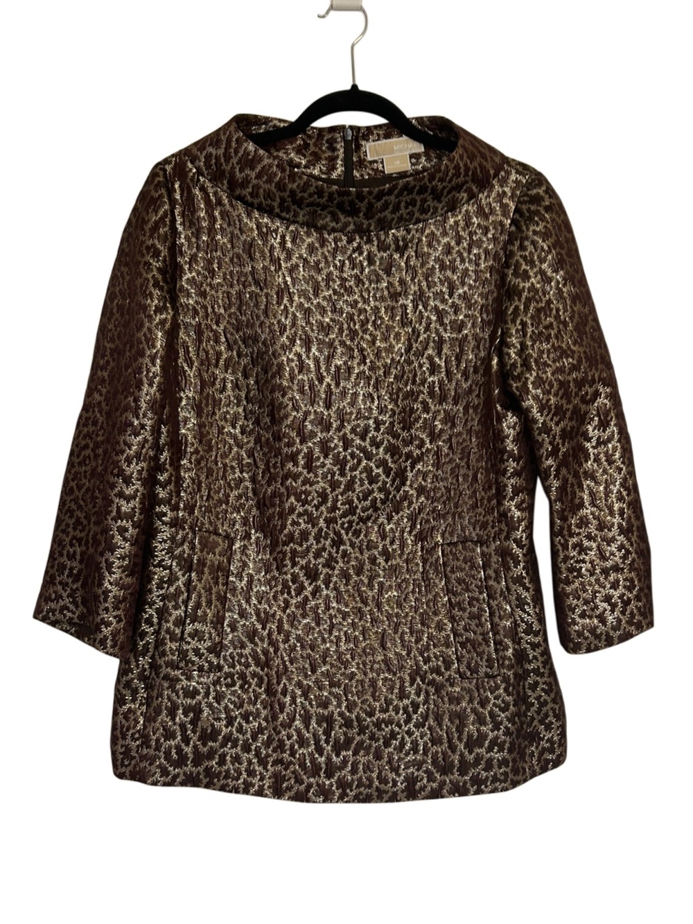 🔥 MICHAEL Michael Kors Metallic Leopard Jacquard Boatneck Top - Size 12 🔥